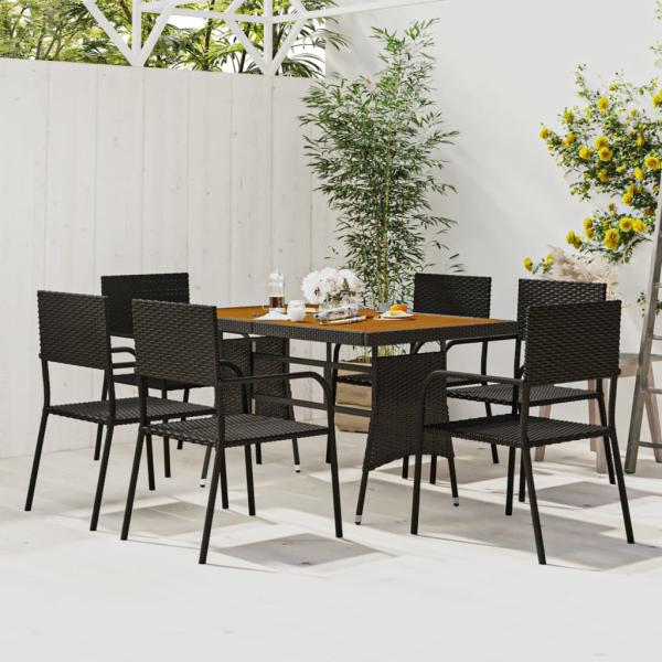 ARDEBO.de - 7-tlg. Garten-Essgruppe Poly Rattan Schwarz
