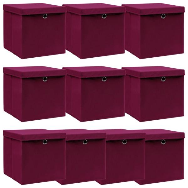 ARDEBO.de - Aufbewahrungsboxen mit Deckeln 10 Stk. Dunkelrot 32x32x32cm