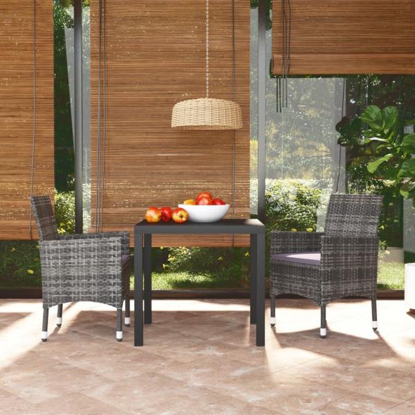ARDEBO.de - 3-tlg. Garten-Essgruppe mit Kissen Poly Rattan Grau