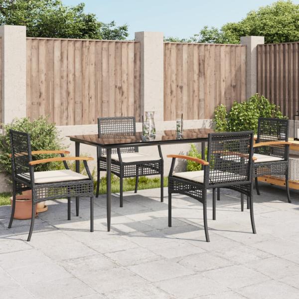 ARDEBO.de - 5-tlg. Garten-Essgruppe mit Kissen Schwarz Poly Rattan