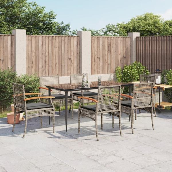 ARDEBO.de - 7-tlg. Garten-Essgruppe mit Kissen Grau Poly Rattan
