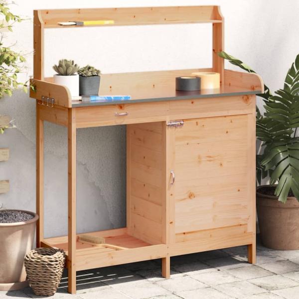 ARDEBO.de - Pflanztisch mit Schrank Braun 110,5x45x124,5cm Massivholz Tanne