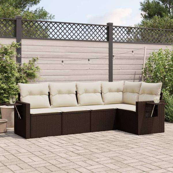 ARDEBO.de - 5-tlg. Garten-Sofagarnitur mit Kissen Braun Poly Rattan