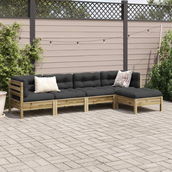 5-tlg. Garten-Sofagarnitur mit Kissen Kiefernholz Imprägniert