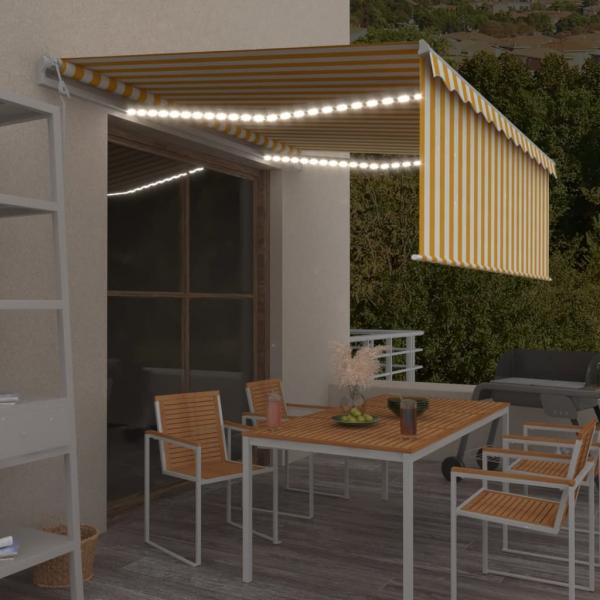 ARDEBO.de - Markise Automatisch mit Rollo LED Windsensor 4x3m Gelb Weiß 
