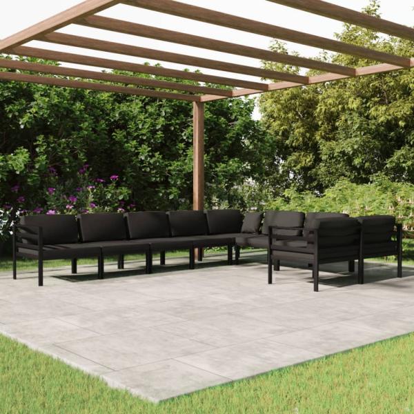 ARDEBO.de - 9-tlg. Garten-Lounge-Set mit Kissen Aluminium Anthrazit