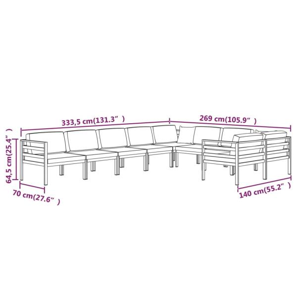 9-tlg. Garten-Lounge-Set mit Kissen Aluminium Anthrazit