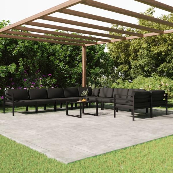 ARDEBO.de - 11-tlg. Garten-Lounge-Set mit Kissen Aluminium Anthrazit