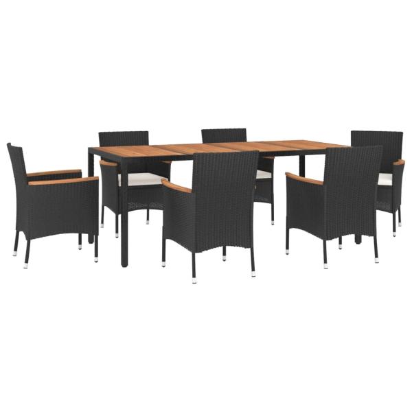 ARDEBO.de - 7-tlg. Garten-Essgruppe mit Kissen Schwarz Poly Rattan