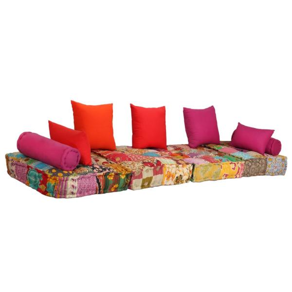 2-Sitzer Modularer Pouf Patchwork Stoff 