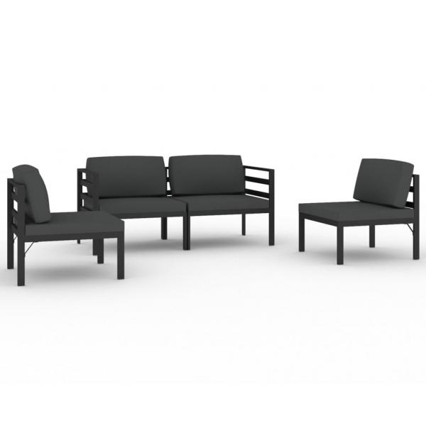 4-tlg. Garten-Lounge-Set mit Kissen Aluminium Anthrazit
