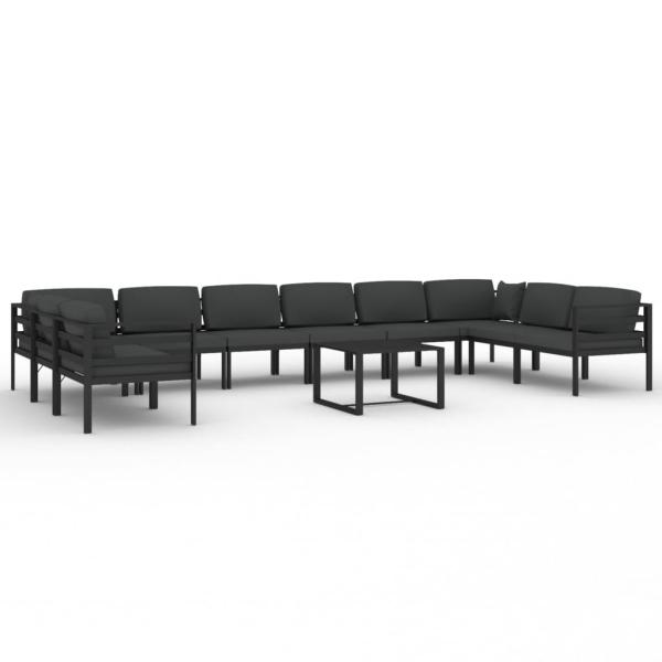 11-tlg. Garten-Lounge-Set mit Kissen Aluminium Anthrazit