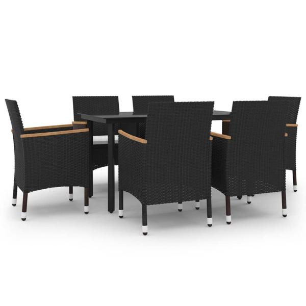 7-tlg. Garten-Essgruppe mit Auflagen Poly Rattan und Glas