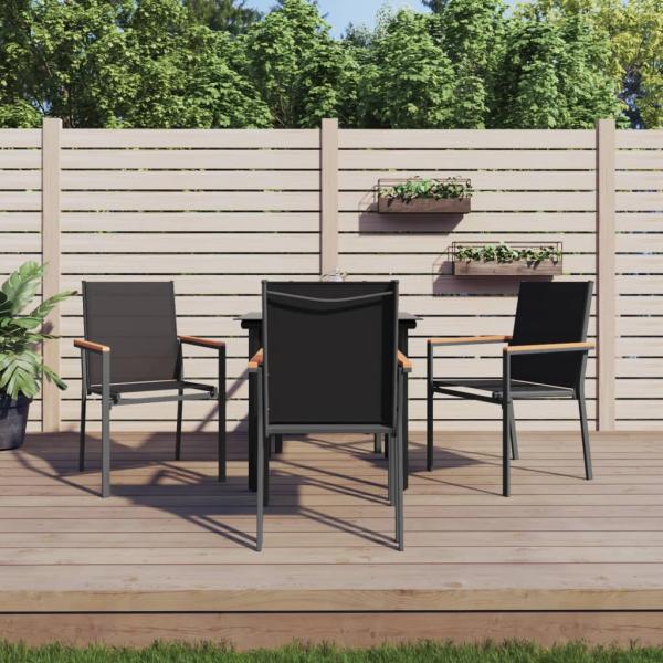 ARDEBO.de - 5-tlg. Garten-Essgruppe Schwarz Textilene und Stahl
