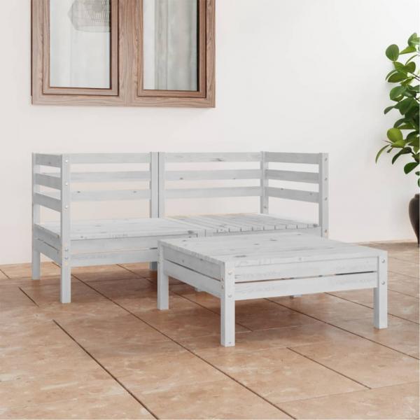 ARDEBO.de - 3-tlg. Garten-Lounge-Set Weiß Kiefer Massivholz