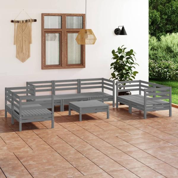 ARDEBO.de - 8-tlg. Garten-Lounge-Set Grau Massivholz Kiefer