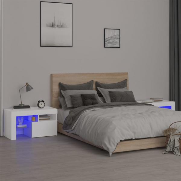 ARDEBO.de - Nachttische 2 Stk. mit LED-Leuchten Weiß 70x36,5x40 cm