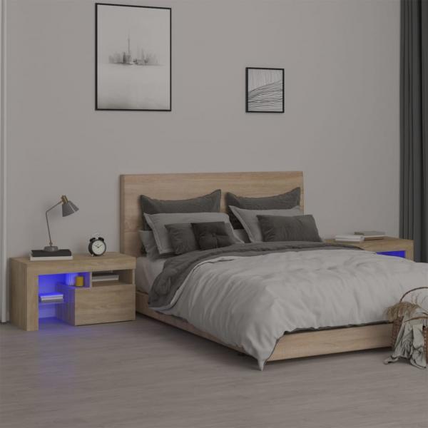 ARDEBO.de - Nachttische 2 Stk. mit LED-Leuchten Sonoma-Eiche 70x36,5x40 cm