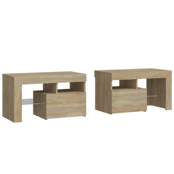 Nachttische 2 Stk. mit LED-Leuchten Sonoma-Eiche 70x36,5x40 cm
