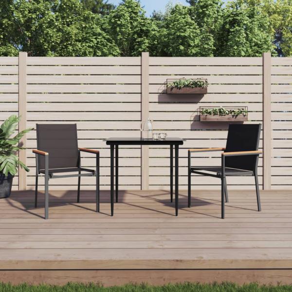 ARDEBO.de - 3-tlg. Garten-Essgruppe Schwarz Textilene und Stahl