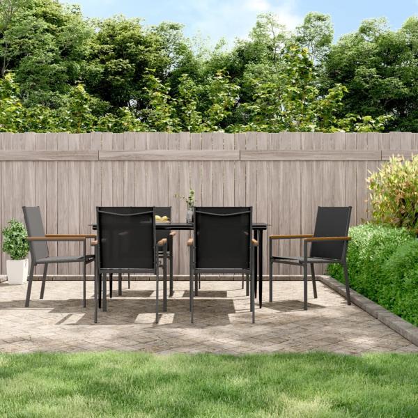 ARDEBO.de - 7-tlg. Garten-Essgruppe Schwarz Textilene und Stahl