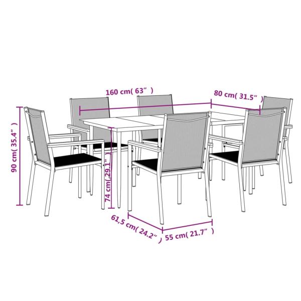 7-tlg. Garten-Essgruppe Schwarz Textilene und Stahl