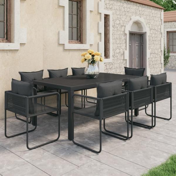 ARDEBO.de - 9-tlg. Garten-Essgruppe PVC Rattan Schwarz