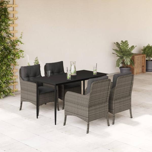 ARDEBO.de - 5-tlg. Garten-Essgruppe mit Kissen Grau Poly Rattan