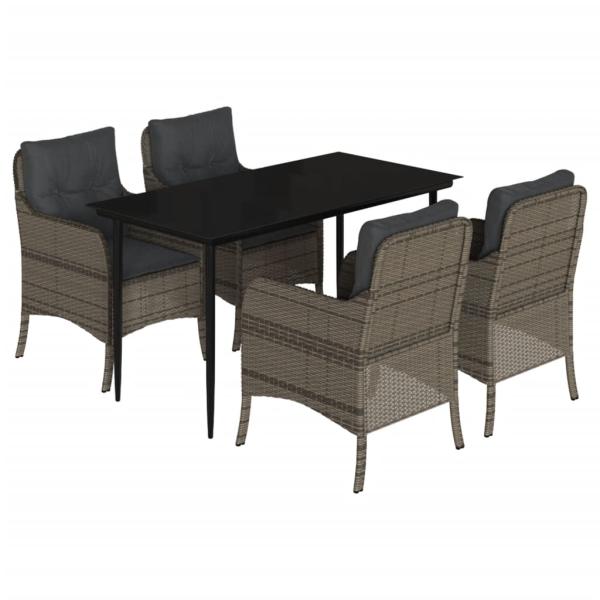 5-tlg. Garten-Essgruppe mit Kissen Grau Poly Rattan