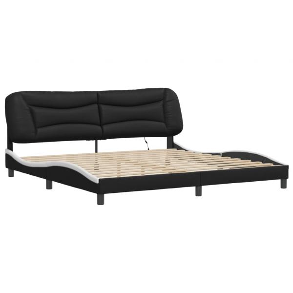 Bettgestell mit LED Schwarz und Weiß 200x200 cm Kunstleder