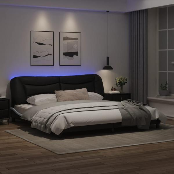 Bettgestell mit LED Schwarz und Weiß 200x200 cm Kunstleder