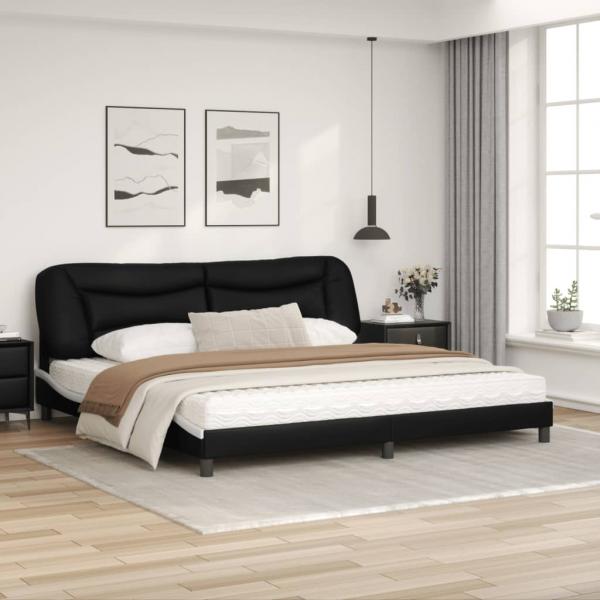 Bettgestell mit LED Schwarz und Weiß 200x200 cm Kunstleder