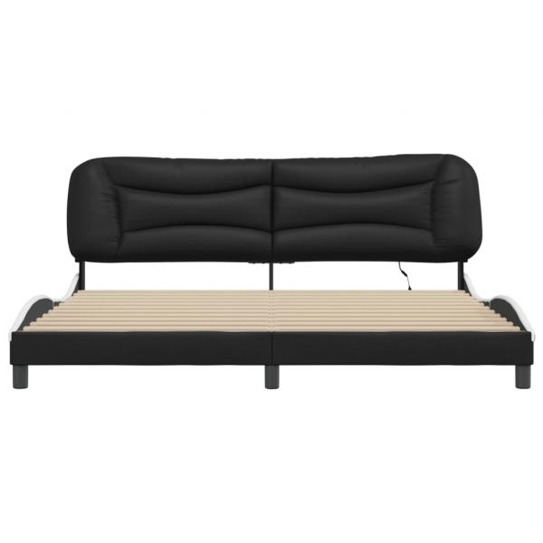 Bettgestell mit LED Schwarz und Weiß 200x200 cm Kunstleder