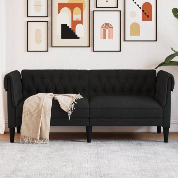 ARDEBO.de - Chesterfield-Sofa 2-Sitzer Schwarz Stoff