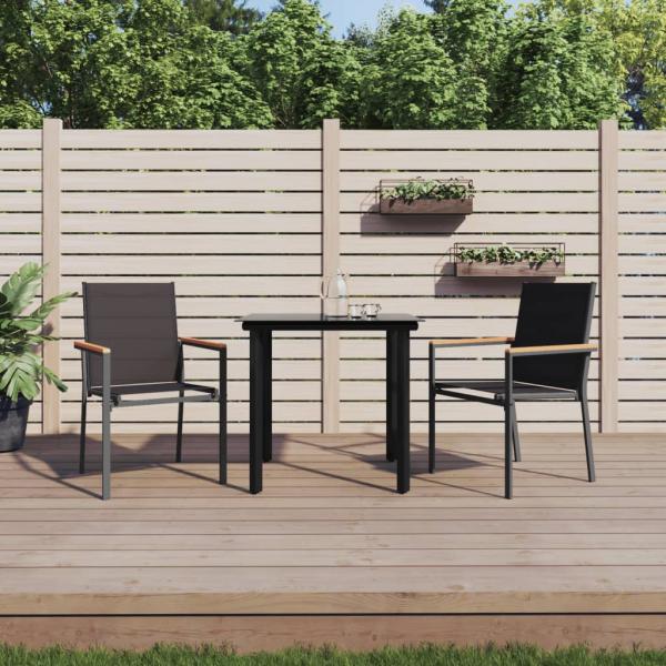 ARDEBO.de - 3-tlg. Garten-Essgruppe Schwarz Textilene und Stahl