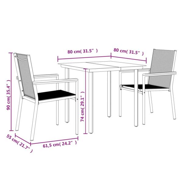 3-tlg. Garten-Essgruppe Schwarz Textilene und Stahl