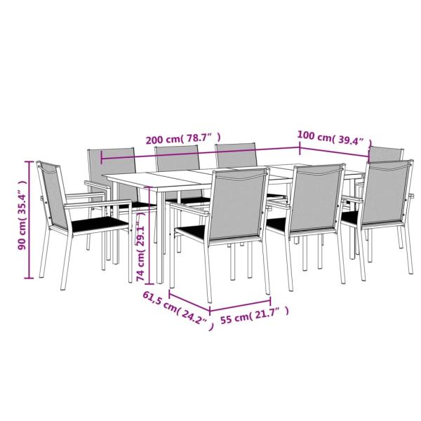 9-tlg. Garten-Essgruppe Schwarz Textilene und Stahl