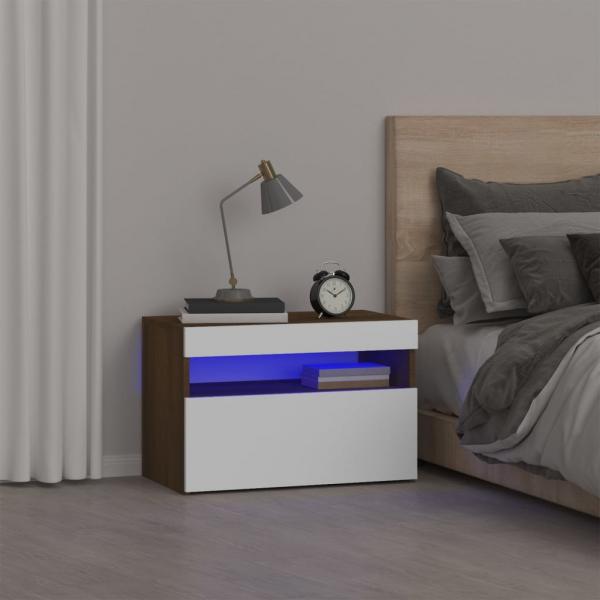 ARDEBO.de - Nachttisch mit LED-Leuchten Braun Eichen-Optik 60x35x40 cm