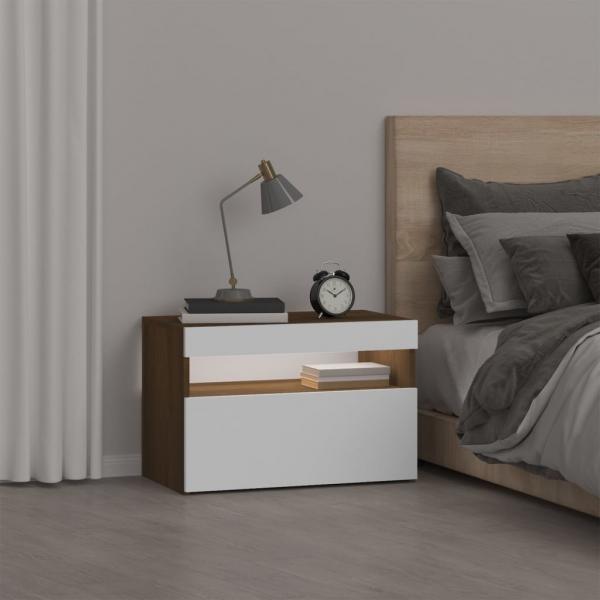 Nachttisch mit LED-Leuchten Braun Eichen-Optik 60x35x40 cm