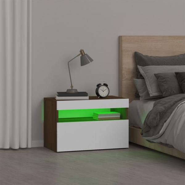 Nachttisch mit LED-Leuchten Braun Eichen-Optik 60x35x40 cm