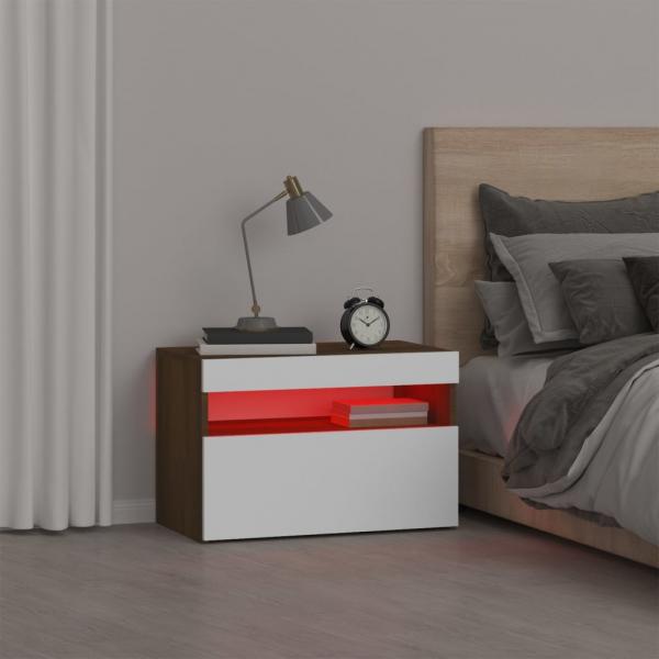 Nachttisch mit LED-Leuchten Braun Eichen-Optik 60x35x40 cm