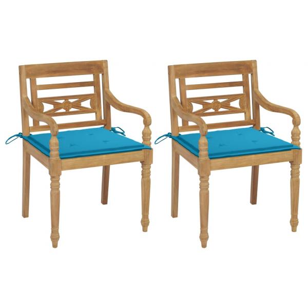 ARDEBO.de - Batavia-Stühle 2 Stk. mit Blauen Kissen Teak Massivholz