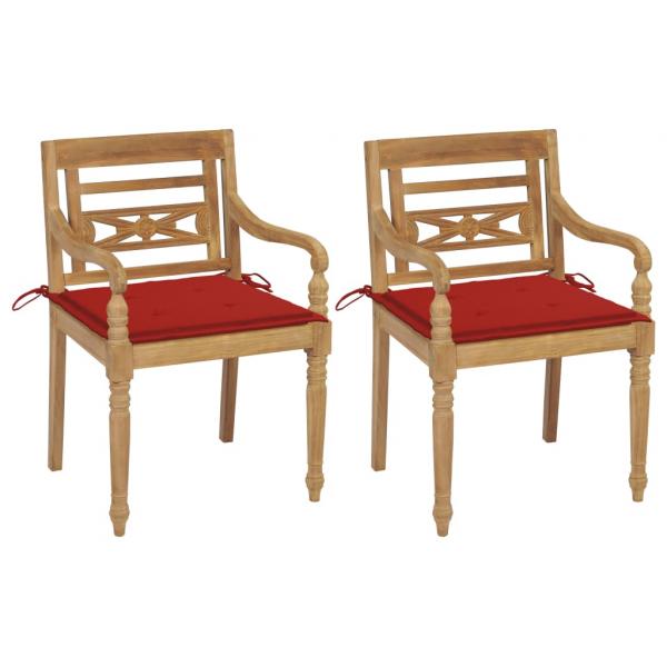 ARDEBO.de - Batavia-Stühle 2 Stk. mit Roten Kissen Teak Massivholz