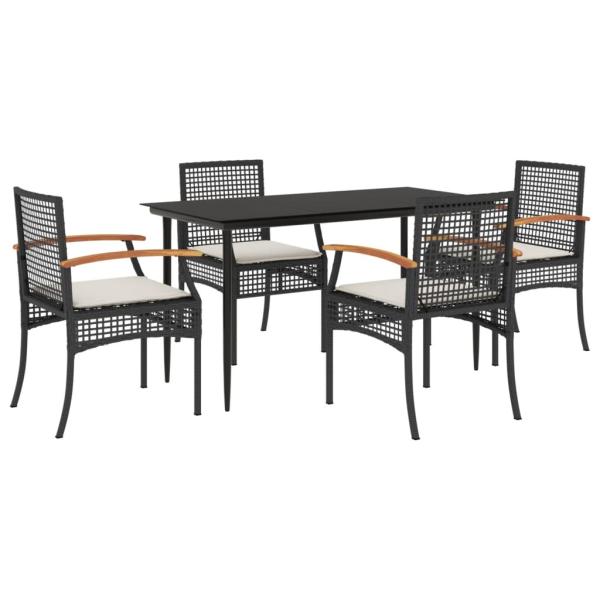 5-tlg. Garten-Essgruppe mit Kissen Schwarz Poly Rattan