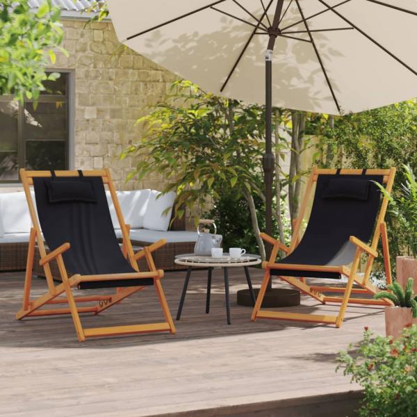 ARDEBO.de - Klappbare Strandstühle 2 Stk. Schwarz Stoff