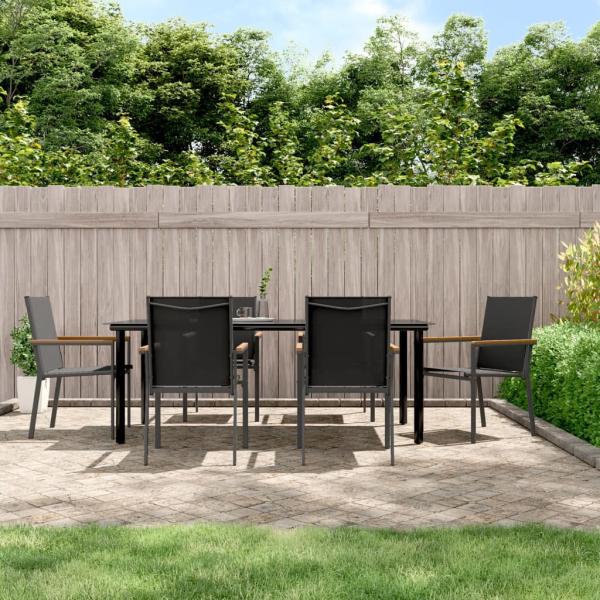 ARDEBO.de - 7-tlg. Garten-Essgruppe Schwarz Textilene und Stahl