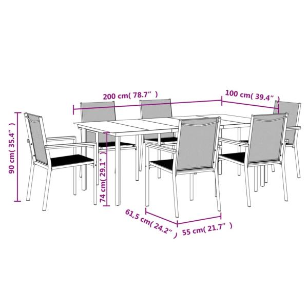 7-tlg. Garten-Essgruppe Schwarz Textilene und Stahl