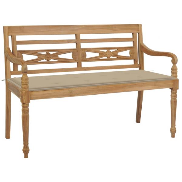 ARDEBO.de - Batavia-Gartenbank mit Beigem Kissen 120 cm Teak Massivholz