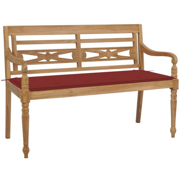 ARDEBO.de - Batavia-Gartenbank mit Rotem Kissen 120 cm Teak Massivholz