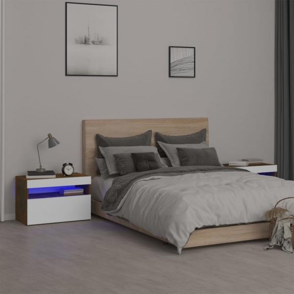 ARDEBO.de - Nachttische 2 Stk. mit LED-Leuchten Räuchereiche 60x35x40 cm